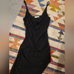 Cowl Neck Black Draped Dress